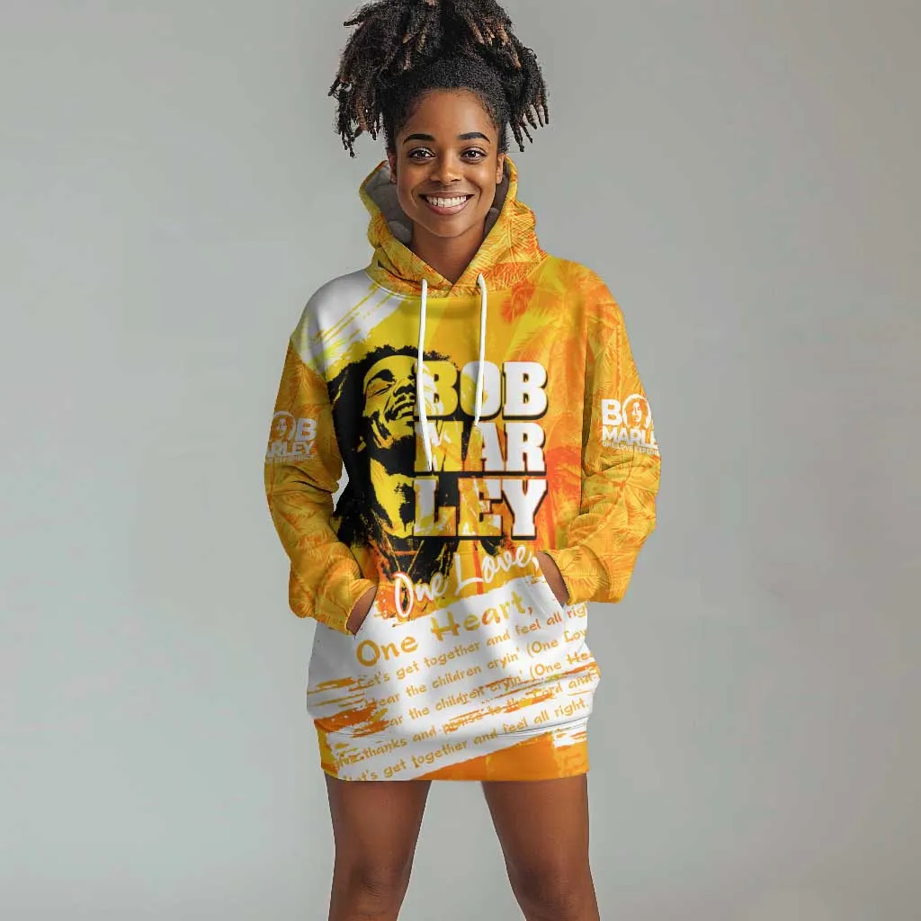 Legend Bob Reggae Afro Hoodie Dress One Love One Heart Tropical Leaf DT02