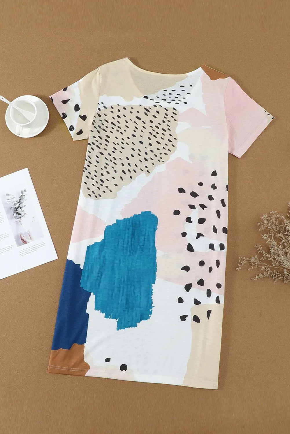 Leopard Splice Block T Shirt Dress