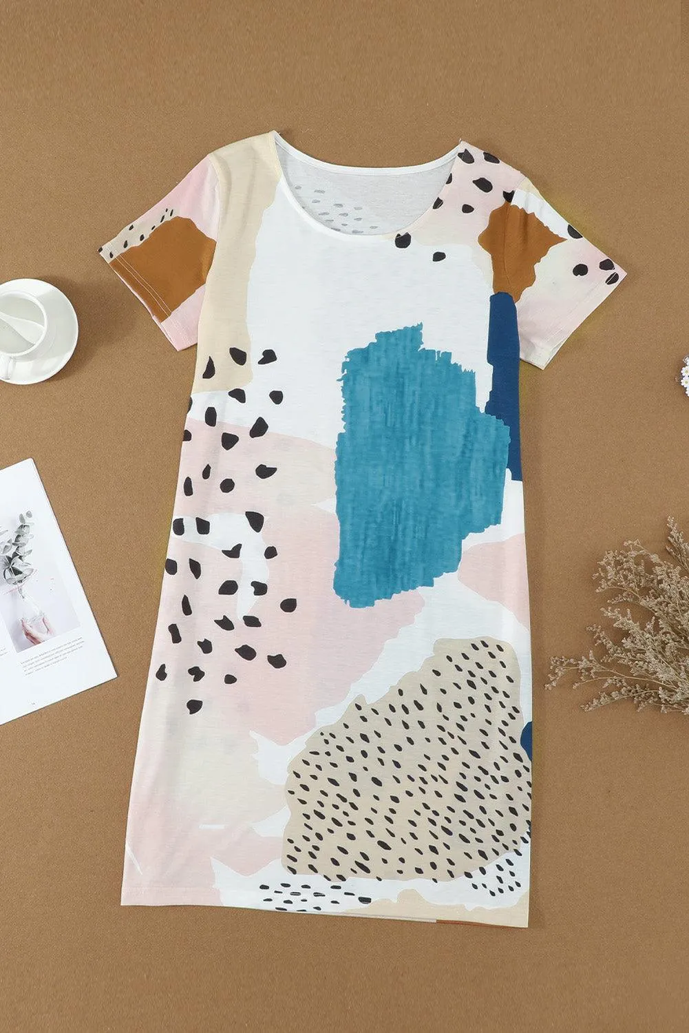 Leopard Splice Block T Shirt Dress