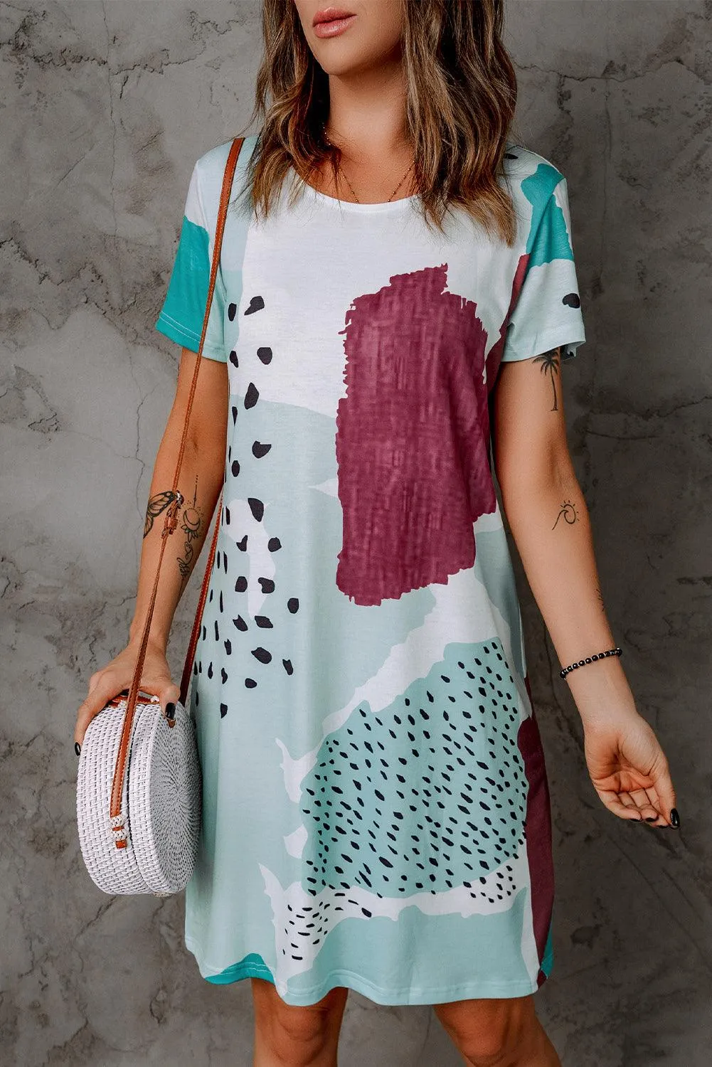Leopard Splice Block T Shirt Dress