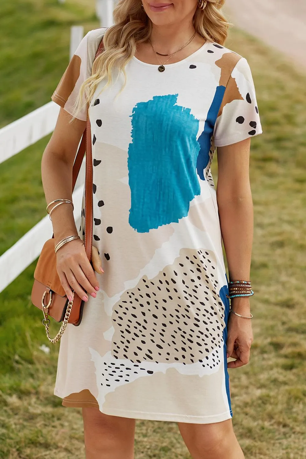 Leopard Splice Block T Shirt Dress