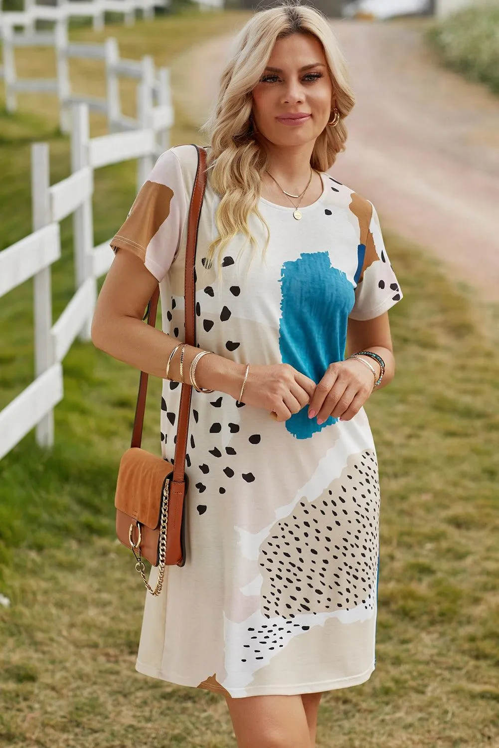 Leopard Splice Block T Shirt Dress