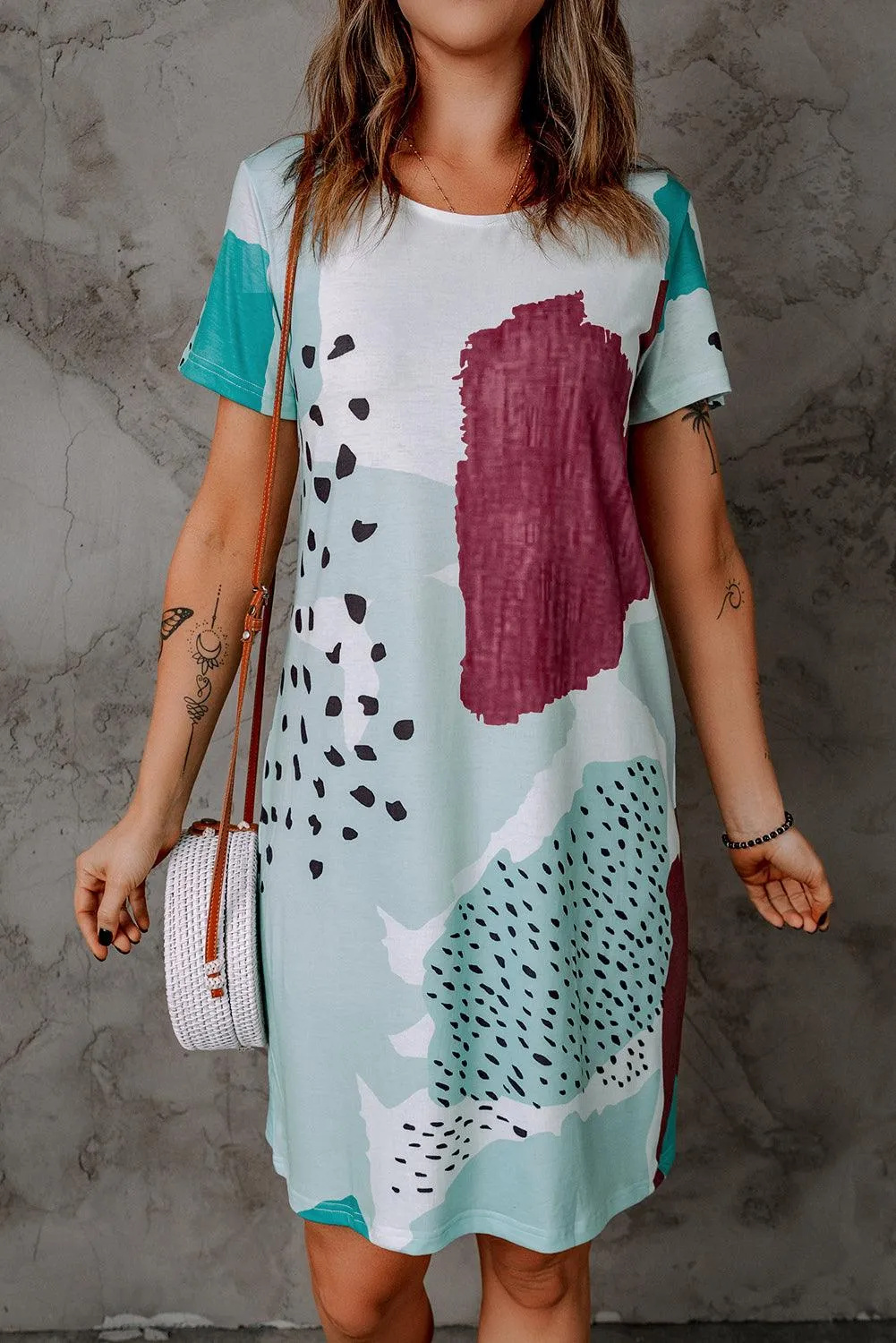 Leopard Splice Block T Shirt Dress