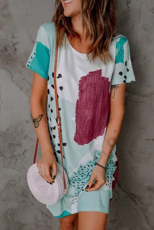 Leopard Splice Block T Shirt Dress