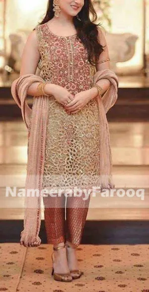 Light Tea Pink Wedding Party Dress With Full Heavy Nugh & Cut Work Model # P 179