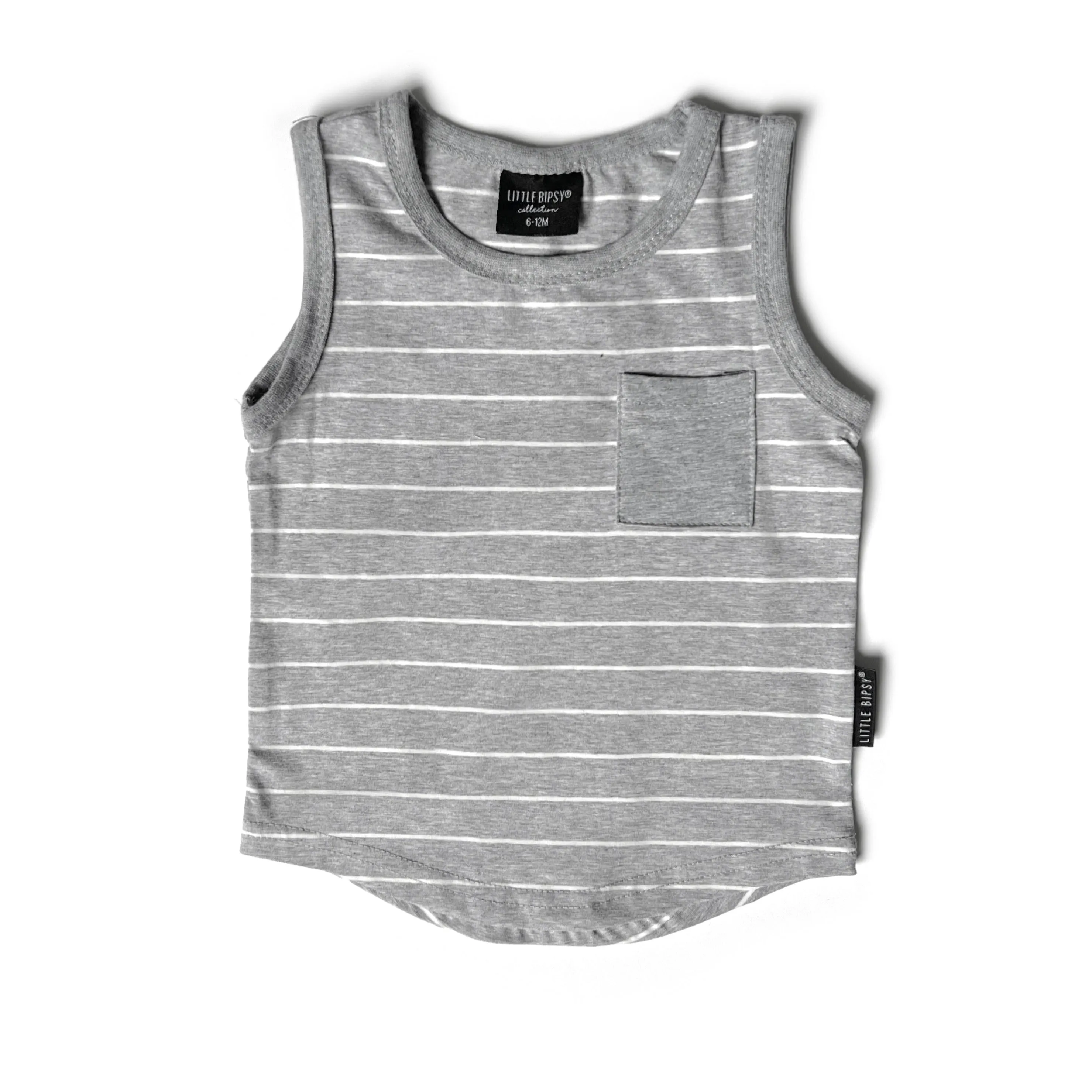 Little Bipsy Stripe Pocket Tank - Grey