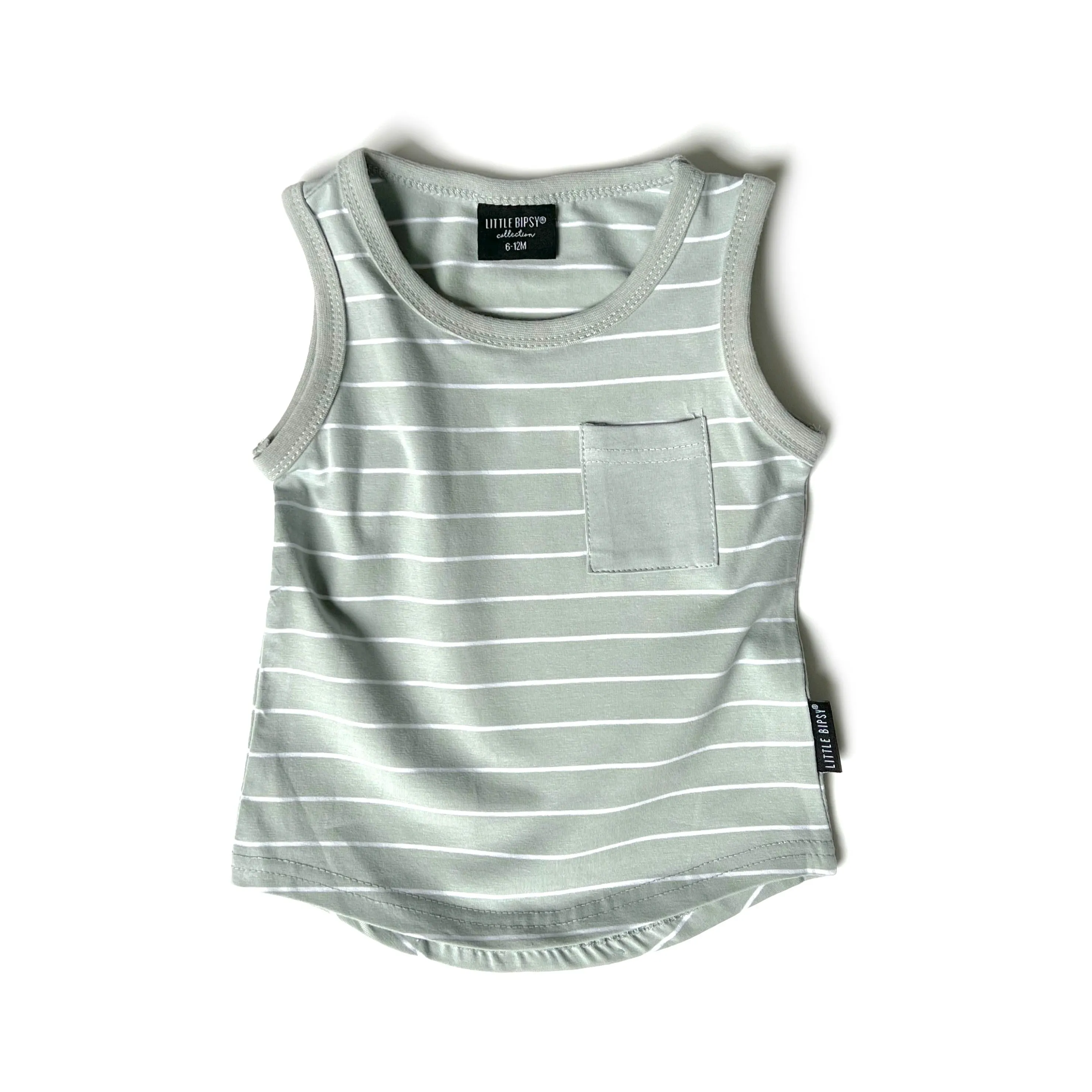 Little Bipsy Stripe Pocket Tank - Seaglass