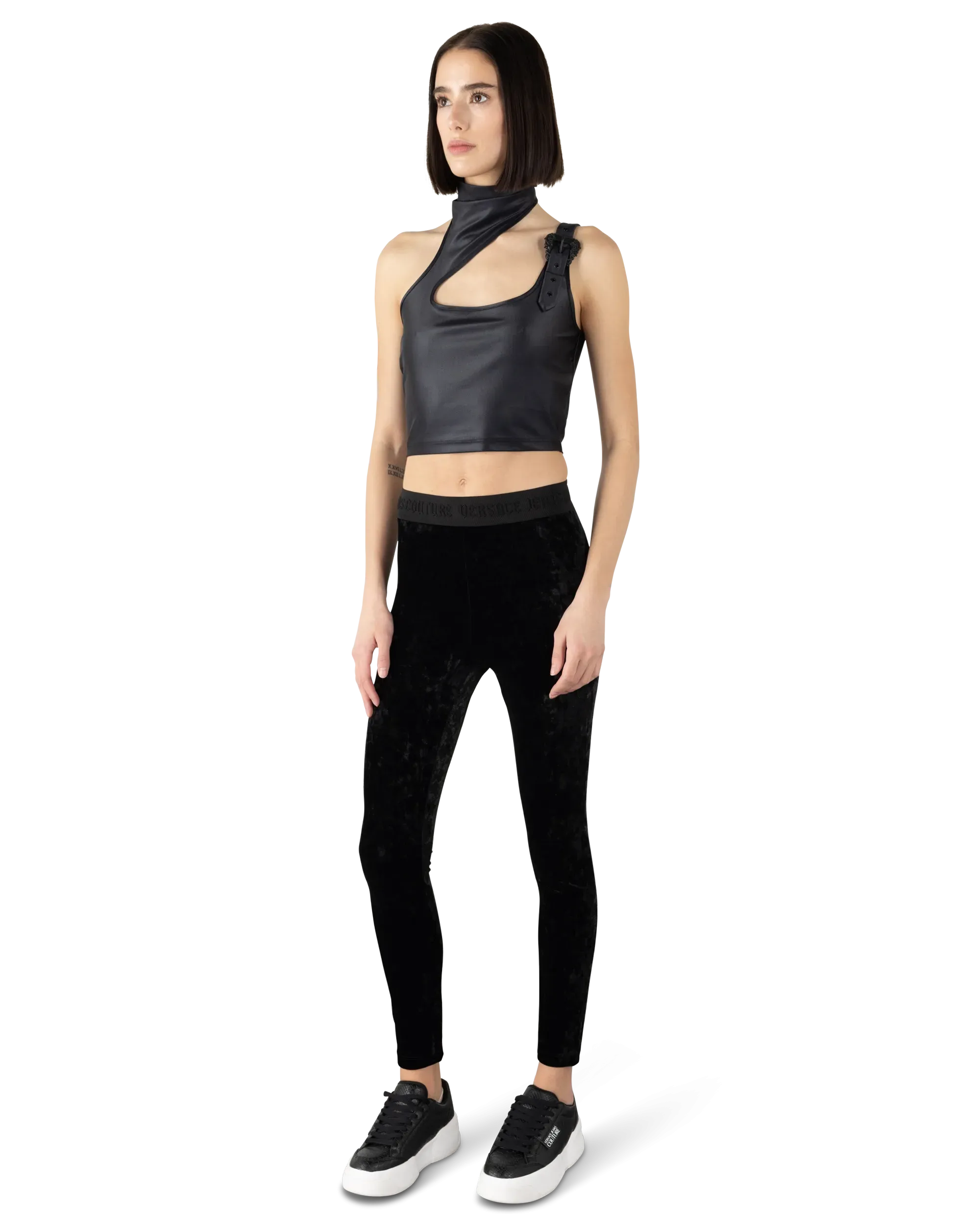 Logo Waistband Velvet Leggings