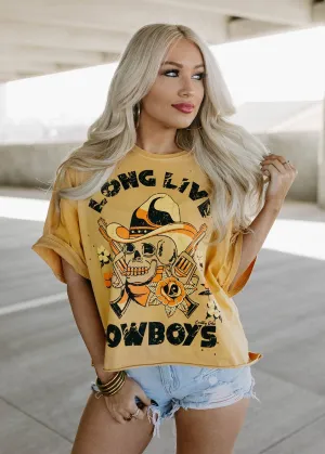 Long Live Cowboys Skull oversized cropped distressed tee