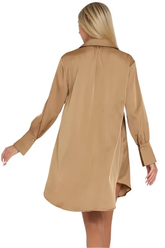 Long Sleeve Button Down Satin Shirt Mini Dress