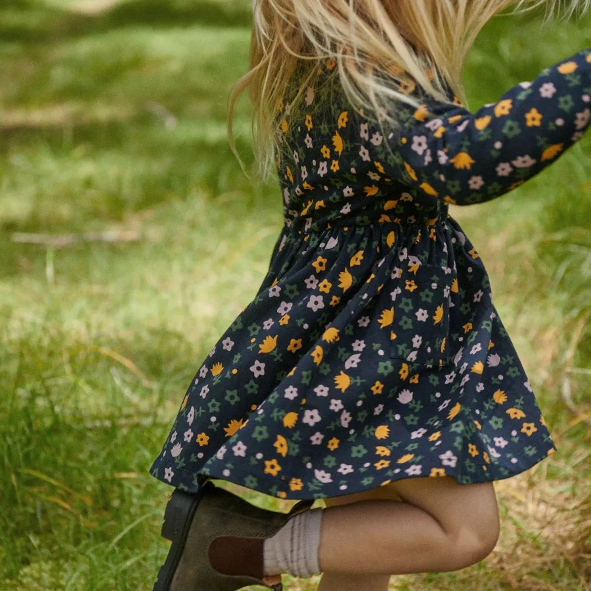 LONG SLEEVE TWIRL DRESS | Navy Pollyanna Print | Nature Baby