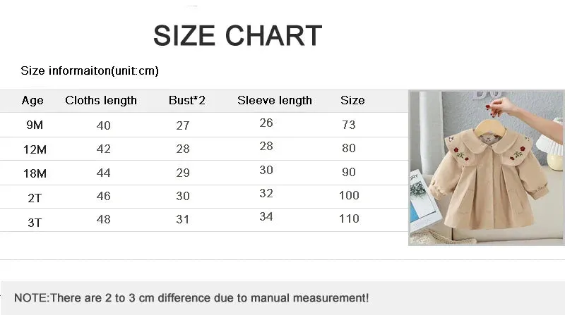 Long-sleeved Embroidered Coat Baby Infant Kids Children Windbreaker Contracted Leisure