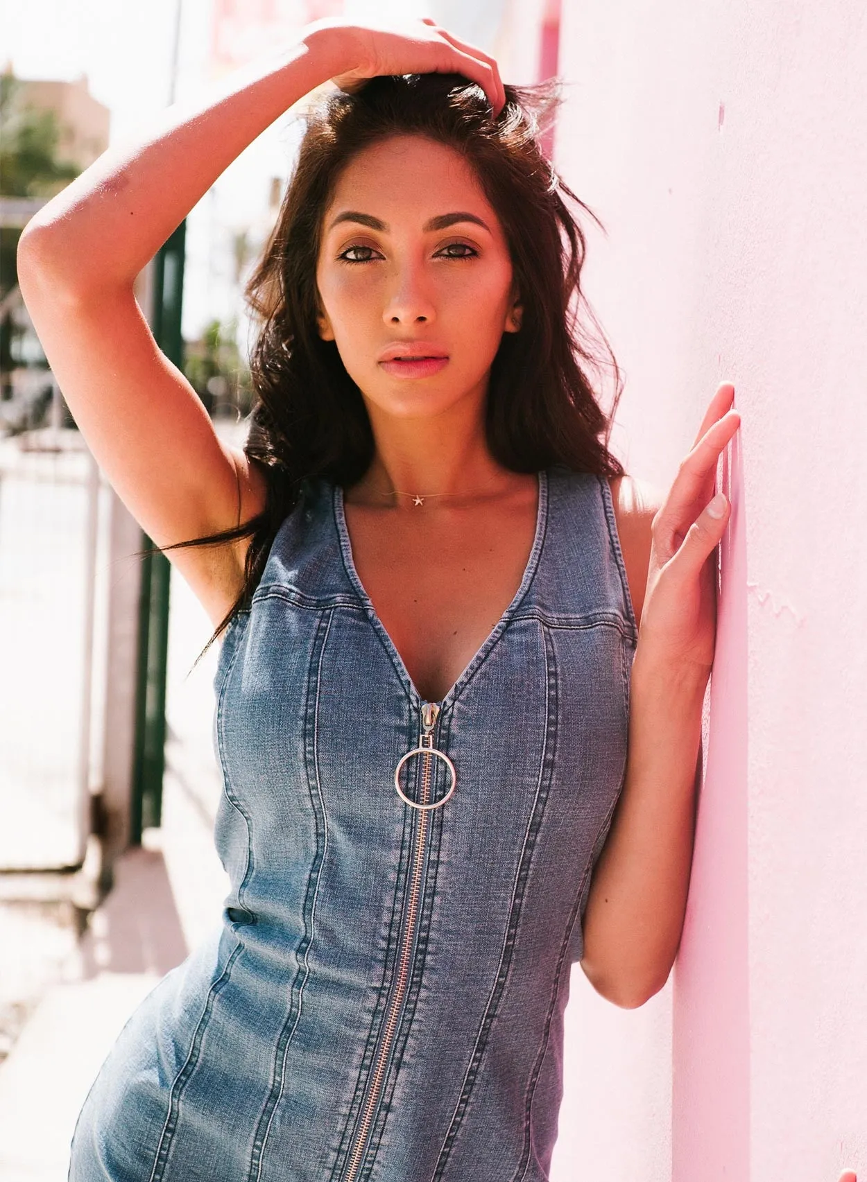Love Stonewash Zip Denim Dress