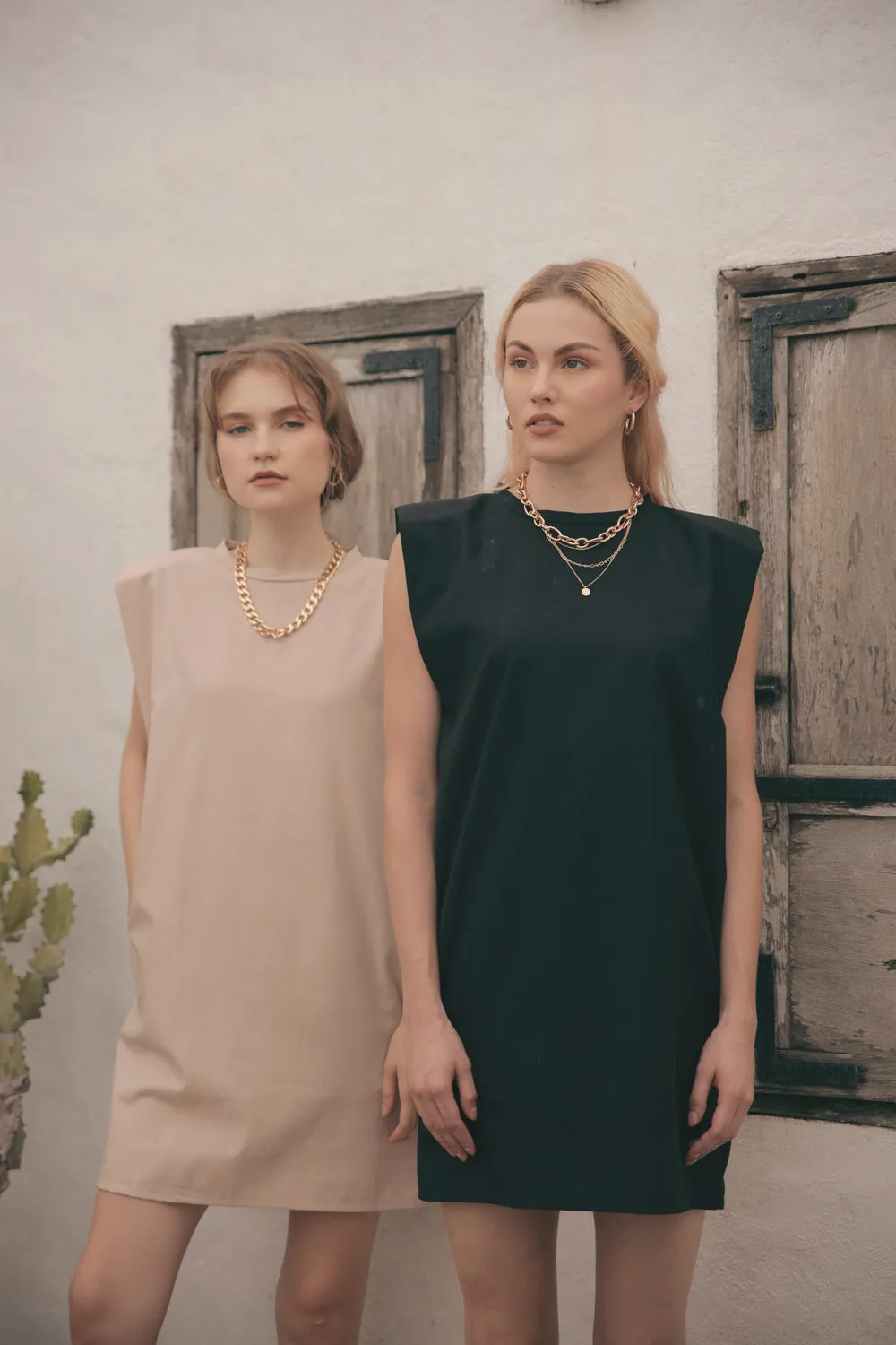 LUCIEN Padded Sleeve Tshirt Dress with Pockets (Nude)