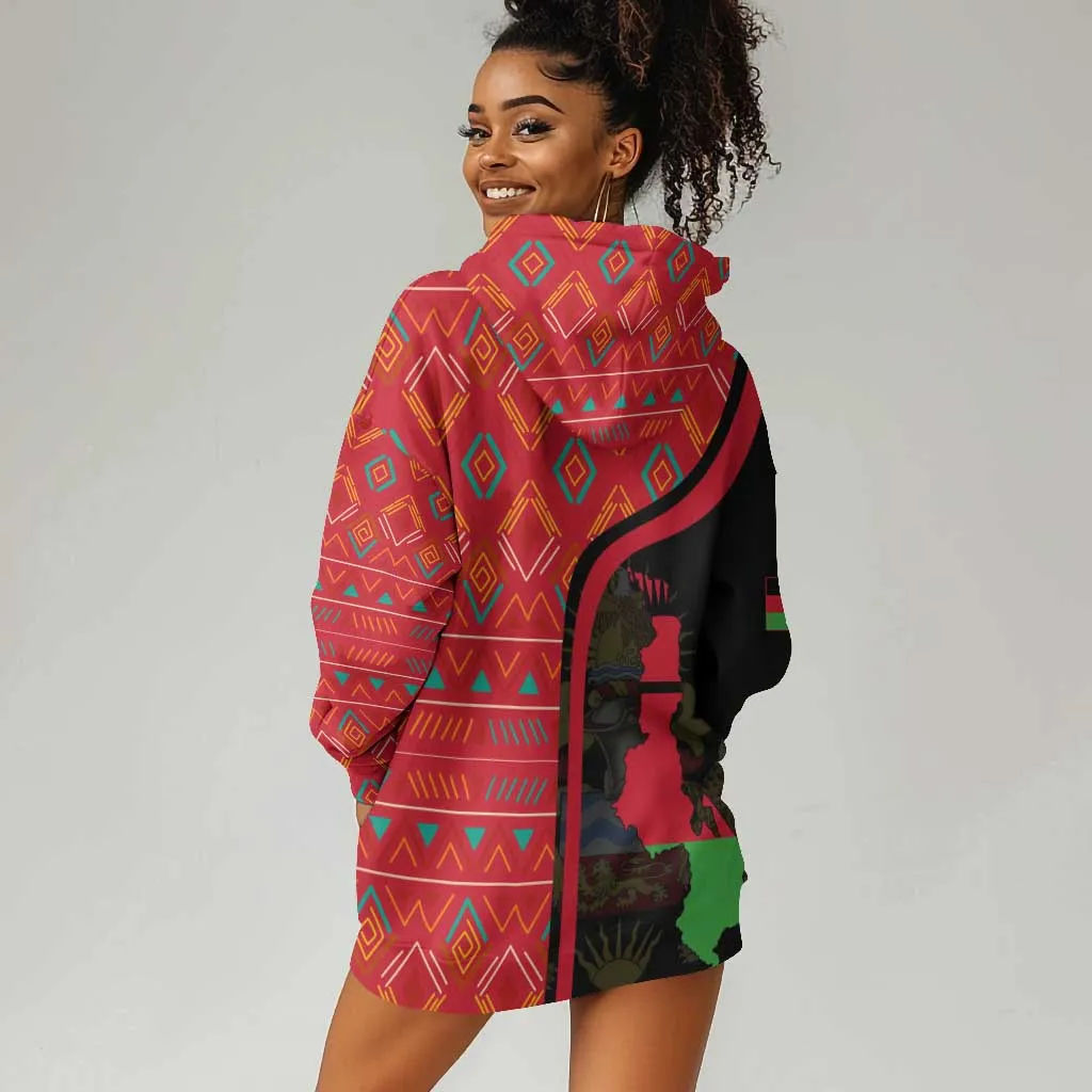 Malawi Patterns African Hoodie Dress Blended with Flag Colors and National Emblem TS04