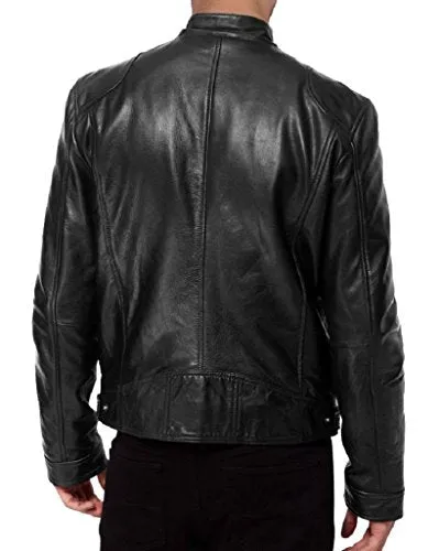 Men's Black Leather Biker Jacket, L
