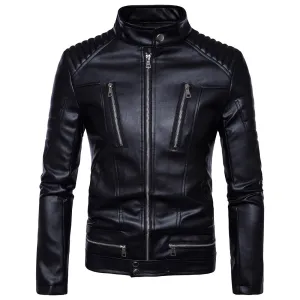 Men's Bomber Jackets Fashion Leather  Motor Jacket