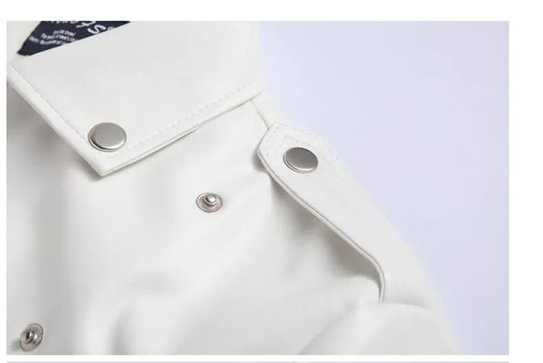Men's Leather Jackets White Casual Lapel Slim Fit Diagonal Zipper Motorcycle Leather Jacket