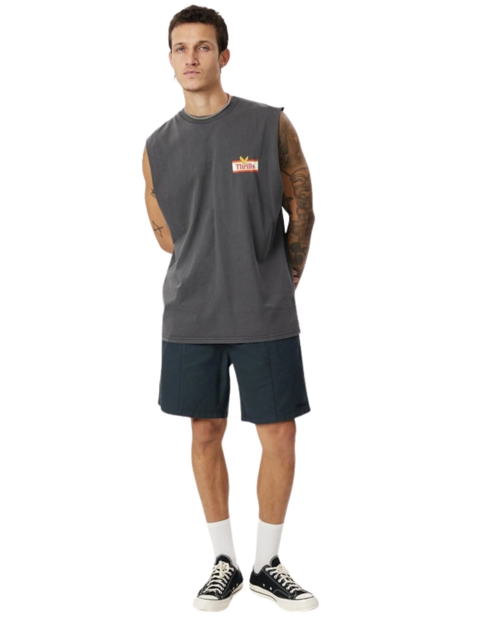 Mens Never Stop Merch Fit Muscle Tee