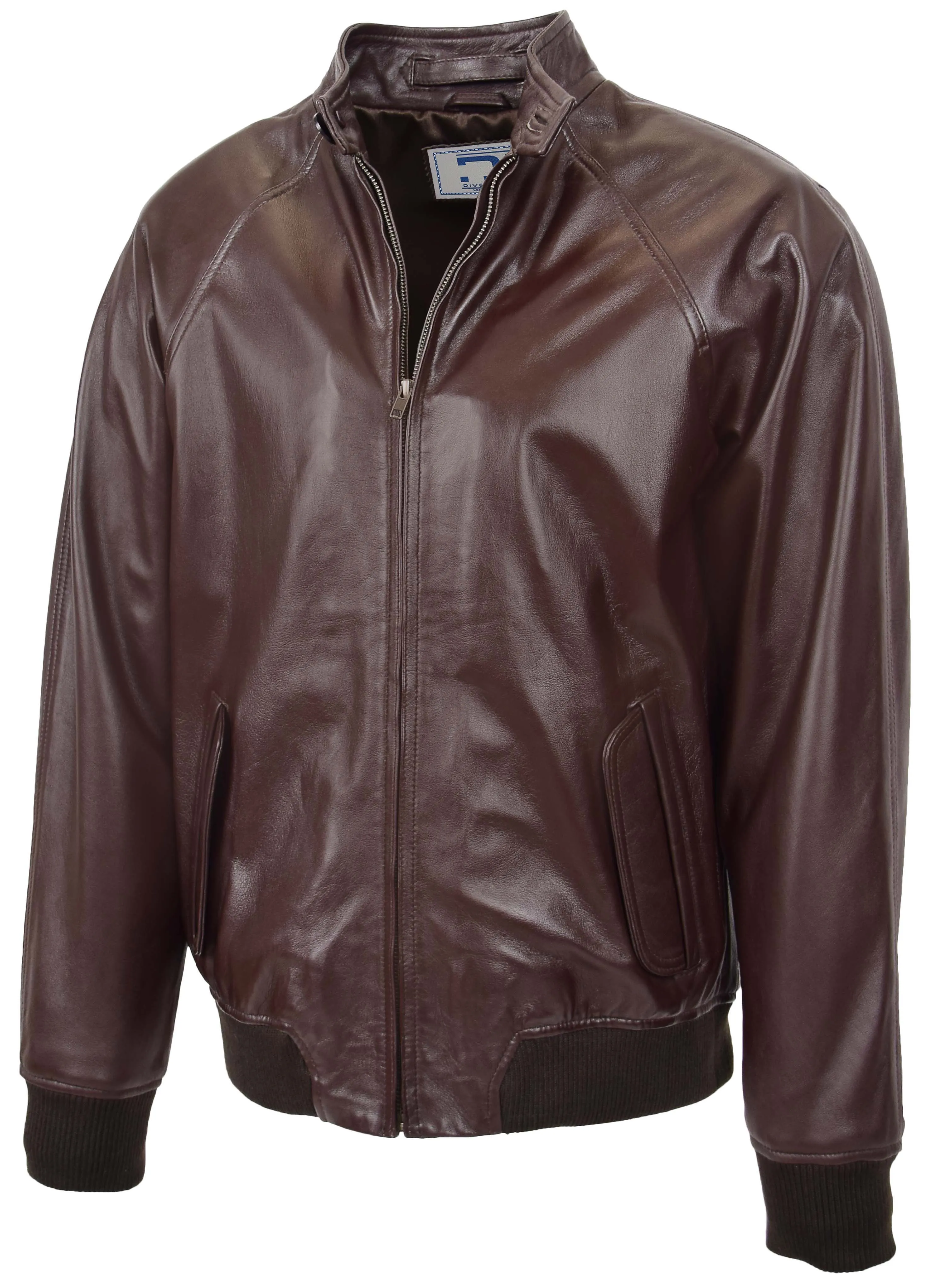Men's Real Leather Bomber Jacket Raglan Shoulder Brown Bodine