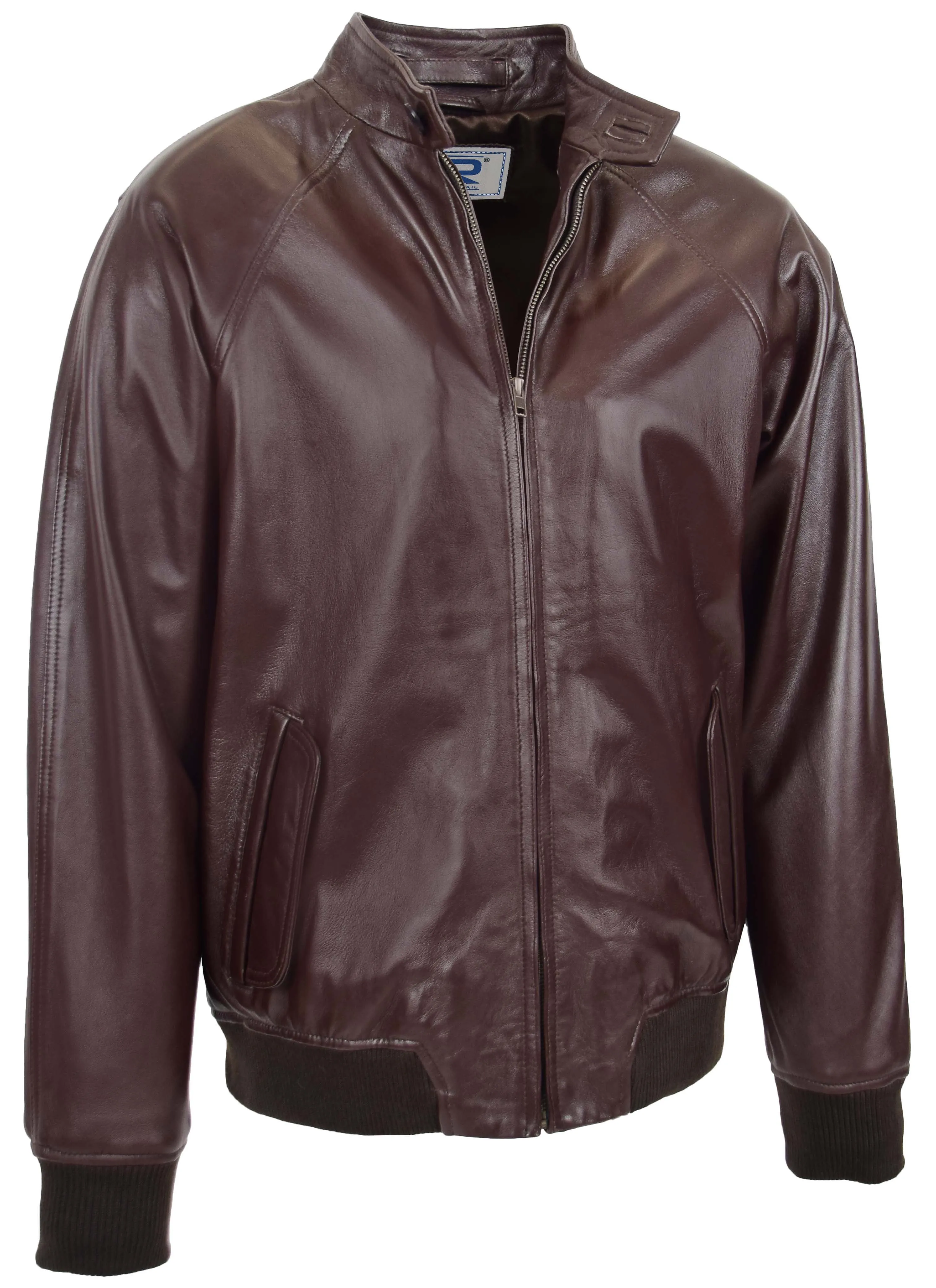Men's Real Leather Bomber Jacket Raglan Shoulder Brown Bodine