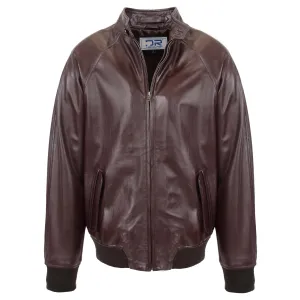 Men's Real Leather Bomber Jacket Raglan Shoulder Brown Bodine