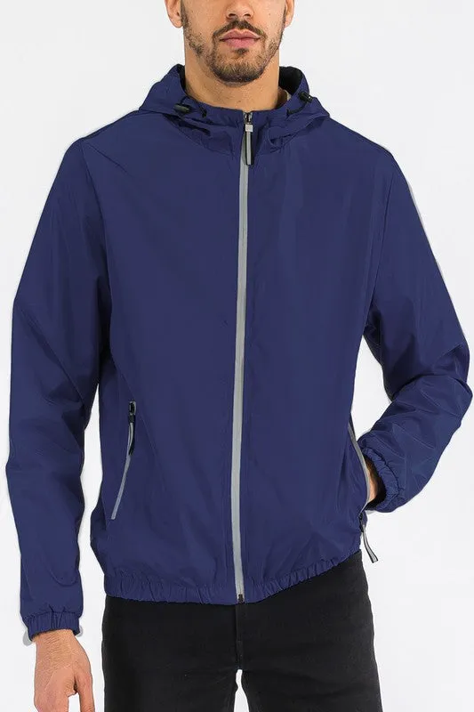 Men's Solid Hooded LIghtweight Windbreker Jacket
