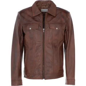 Men's Vintage Brown Leather Zip-Up Jacket