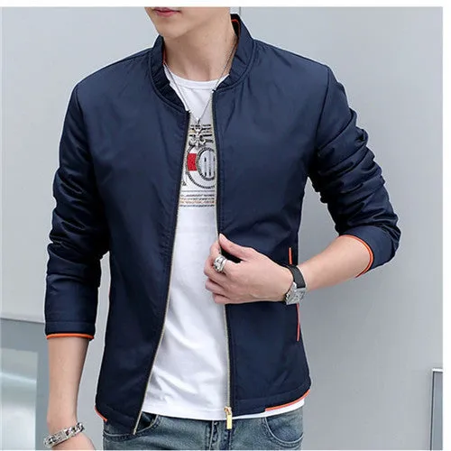 Men's Windbreaker Jackets Stand Collar Long Sleeve Slim Fit Solid Spring and Autumn Casual Man Outwear Size 4XL N524