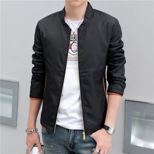 Men's Windbreaker Jackets Stand Collar Long Sleeve Slim Fit Solid Spring and Autumn Casual Man Outwear Size 4XL N524