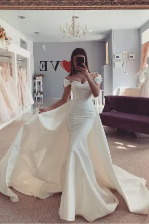 Mermaid Satin Bride Dresses with Off-the-shoulder
