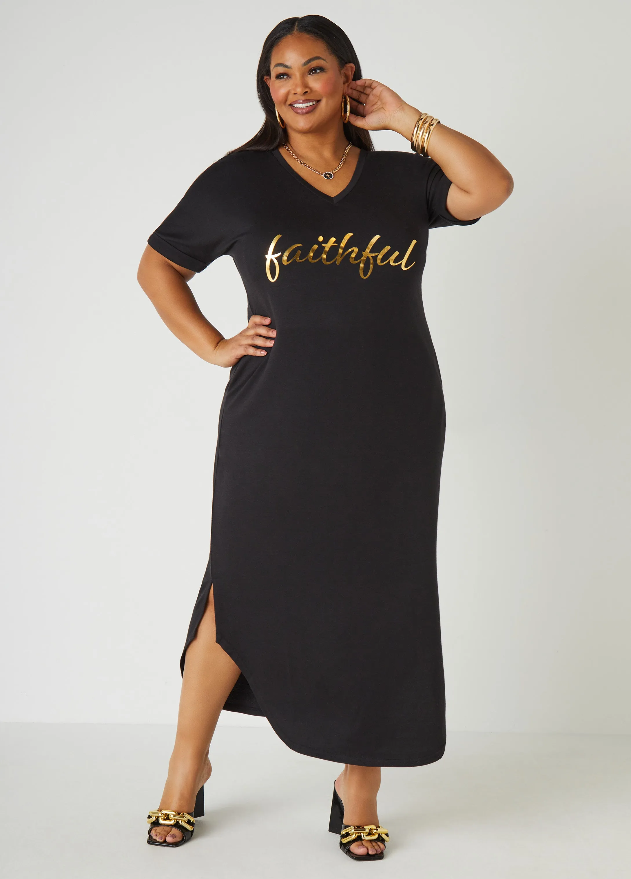Metallic Graphic T Shirt Dress