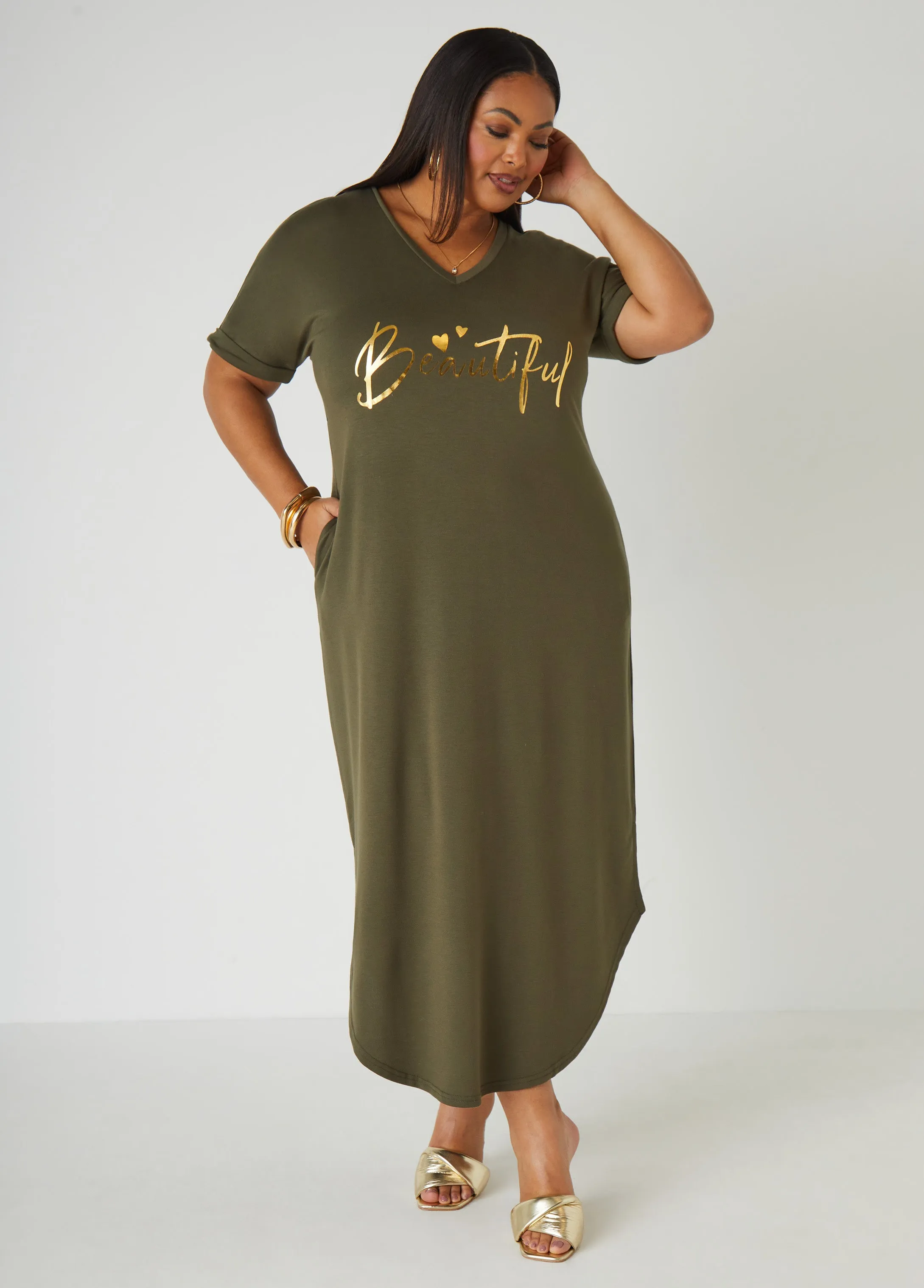 Metallic Graphic T Shirt Dress