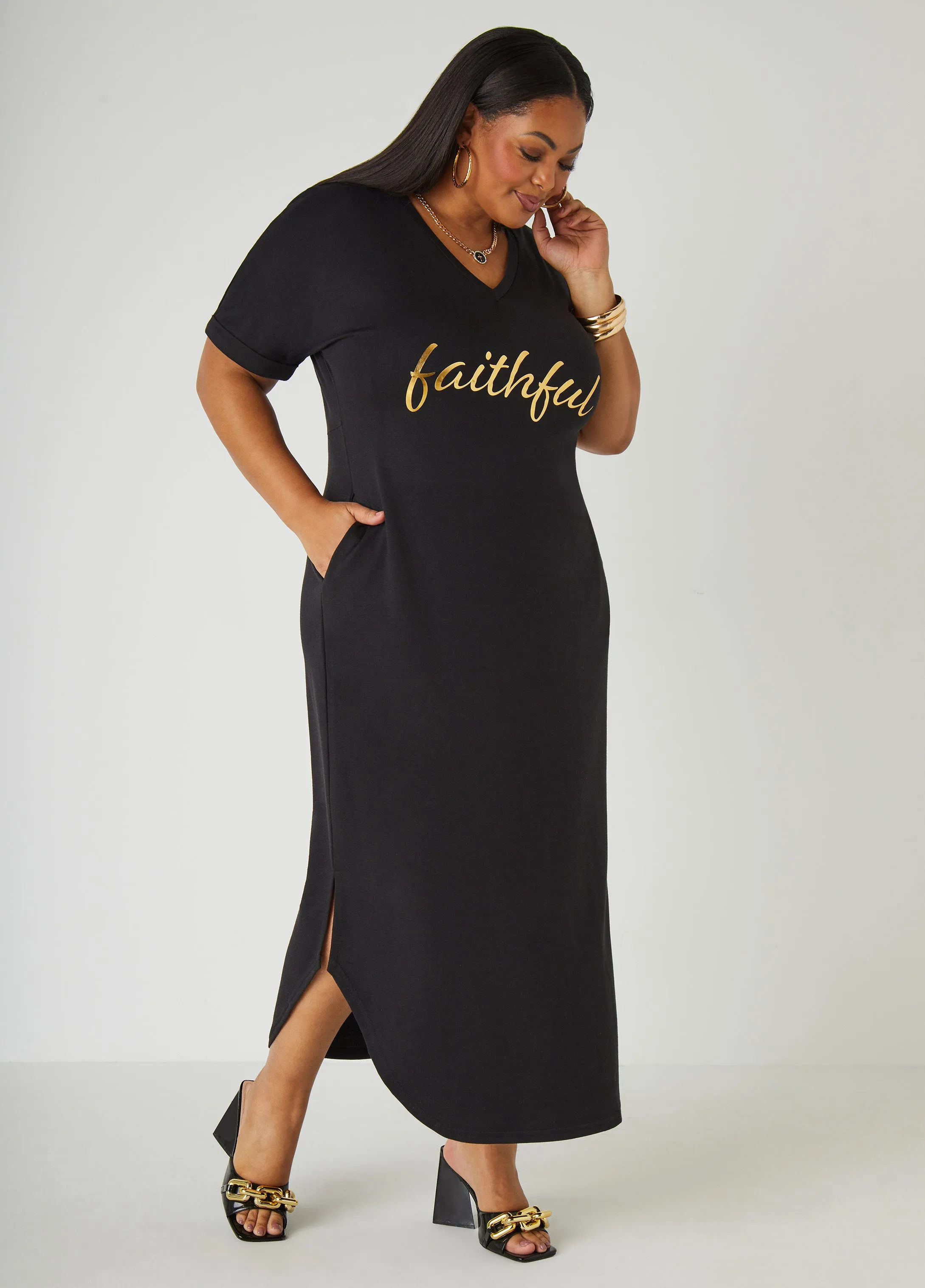 Metallic Graphic T Shirt Dress