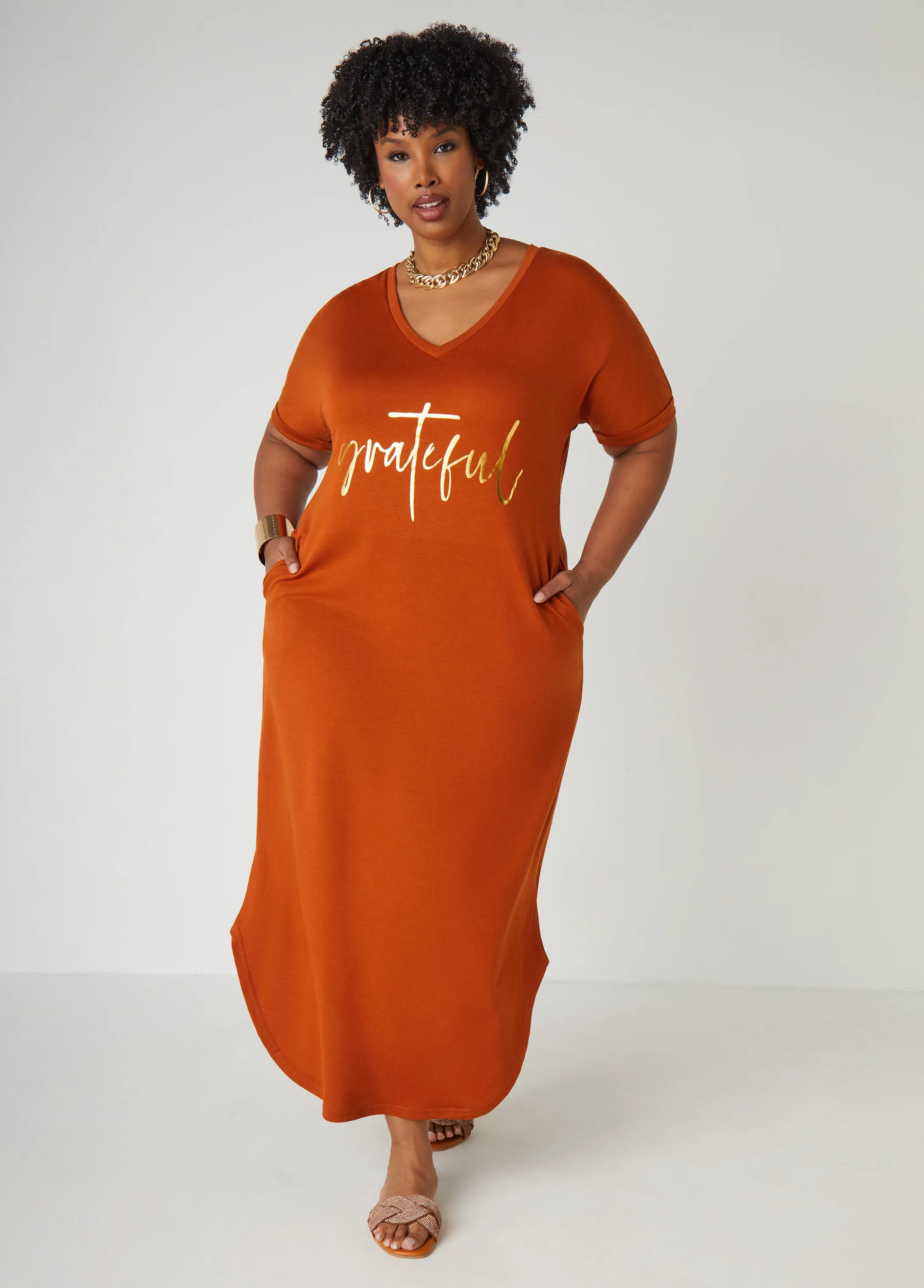 Metallic Graphic T Shirt Dress