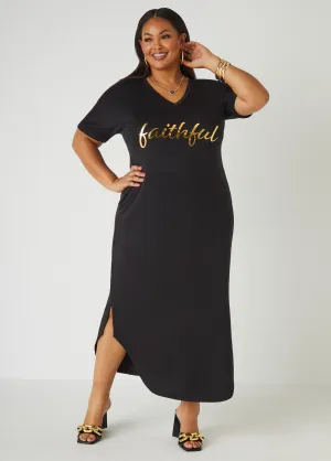 Metallic Graphic T Shirt Dress