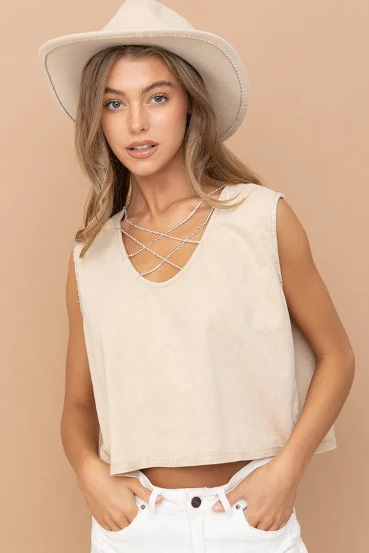 MINERAL WASHED RHINESTONE TANK
