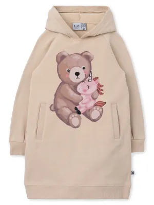 Minti Teddy And Unicorn Furry Hoodie Dress