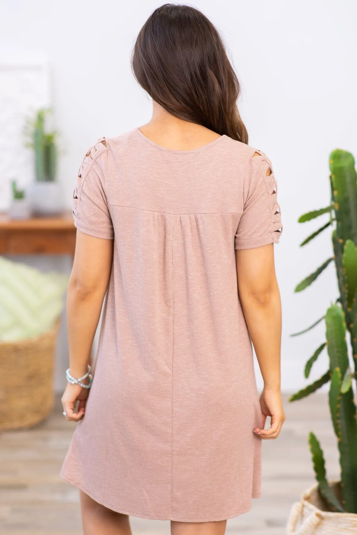 Mocha Ladder Sleeve Knit T-Shirt Dress