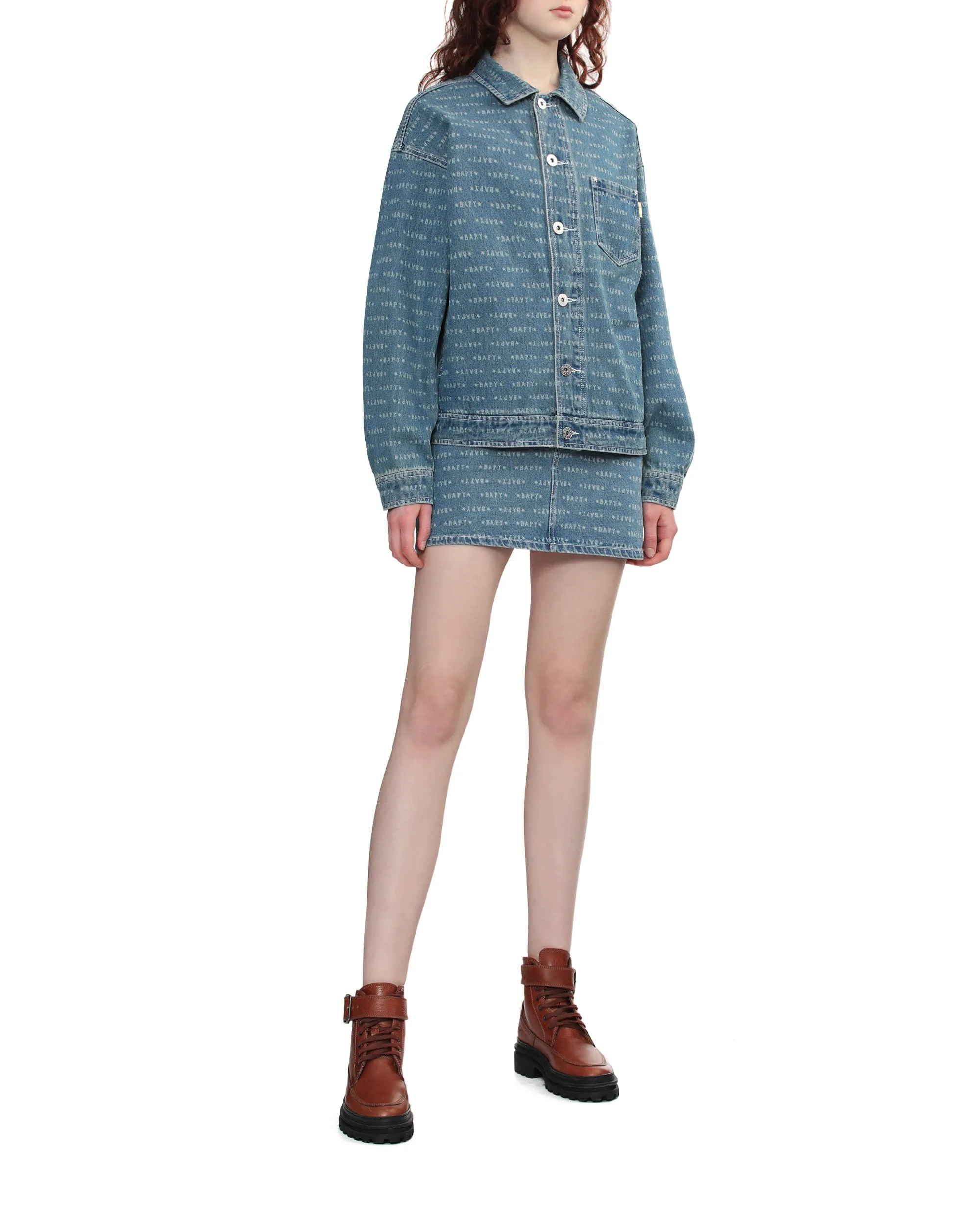 Monogram denim skirt