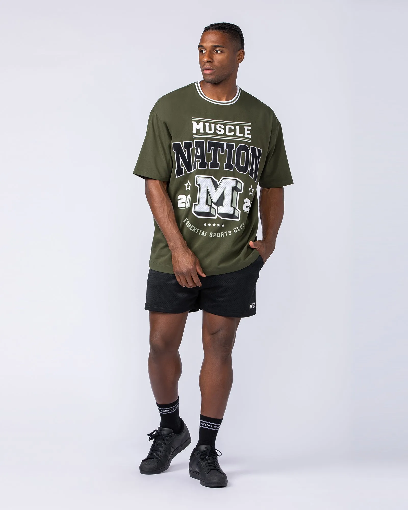 Muscle Nation | Sporting Club Oversized Tee - Dark Khaki