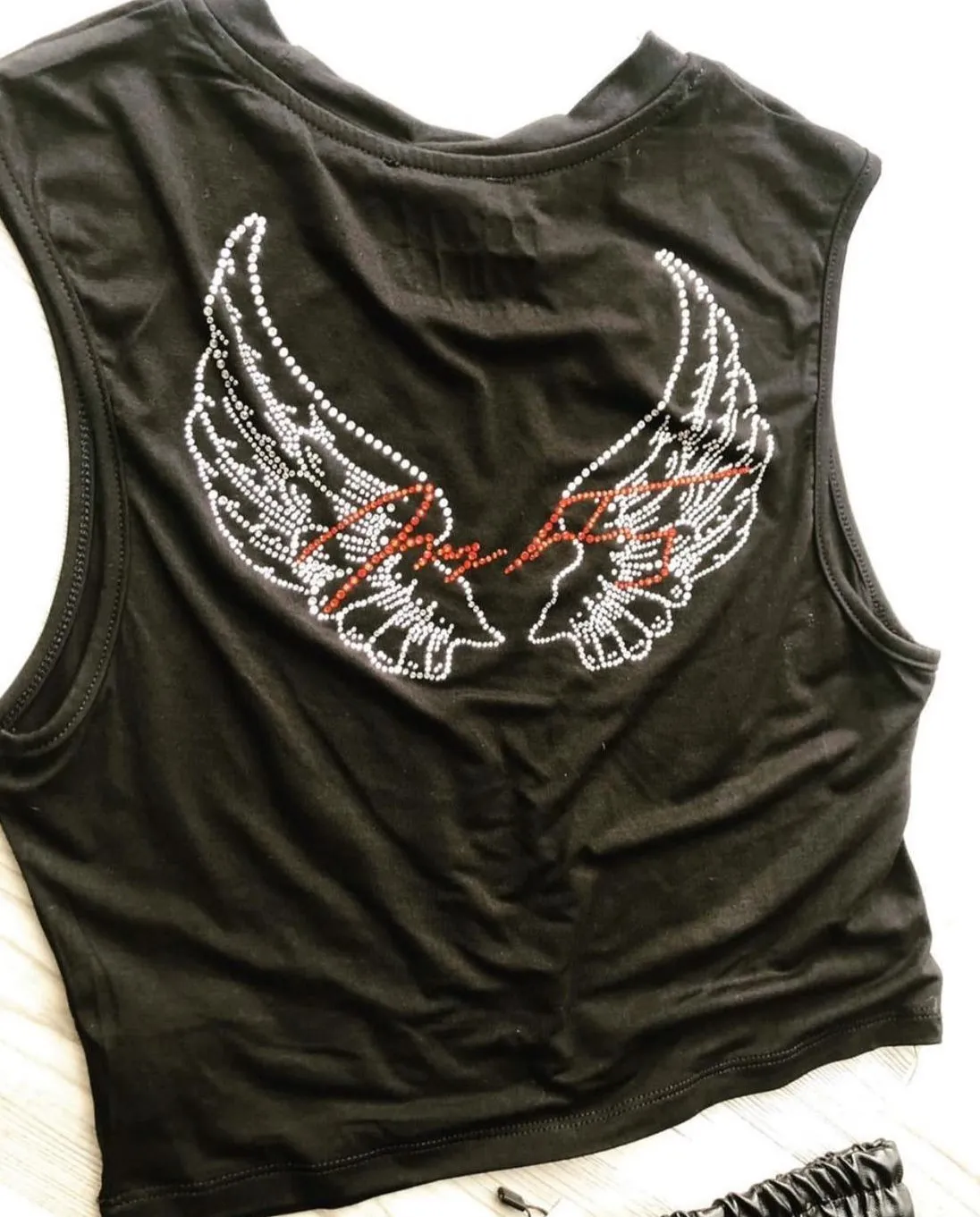 Muscle Tshirt Crystal Collection Color Black - Power Wings By Jullye Giliberti