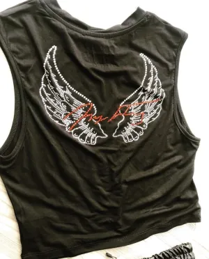 Muscle Tshirt Crystal Collection Color Black - Power Wings By Jullye Giliberti