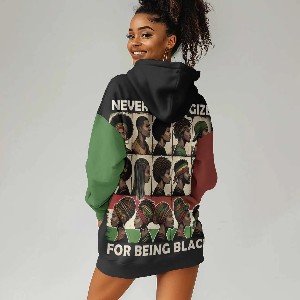 Never Apologize for Being Black Hoodie Dress African Pride DT03