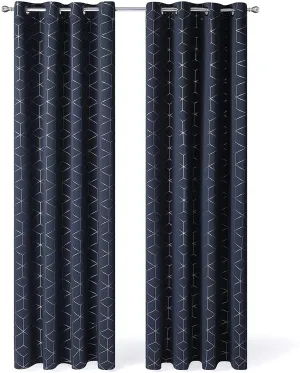 New Deconovo Silver Diamond Foil Print Grommet Window Panels Thermal Insulated Blackout Curtains! 42W x 84L Inch Navy Blue 2 Curtain Panels