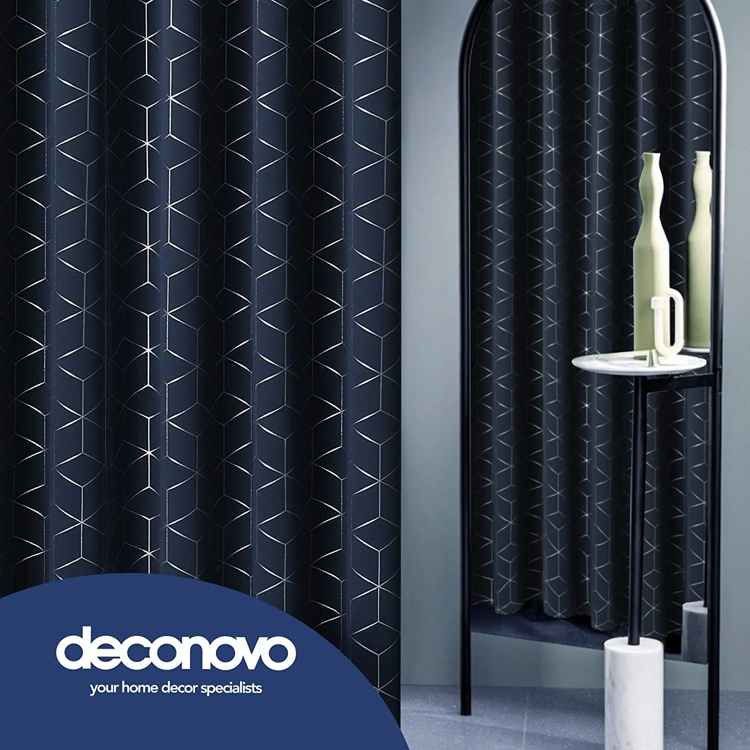 New Deconovo Silver Diamond Foil Print Grommet Window Panels Thermal Insulated Blackout Curtains! 42W x 84L Inch Navy Blue 2 Curtain Panels
