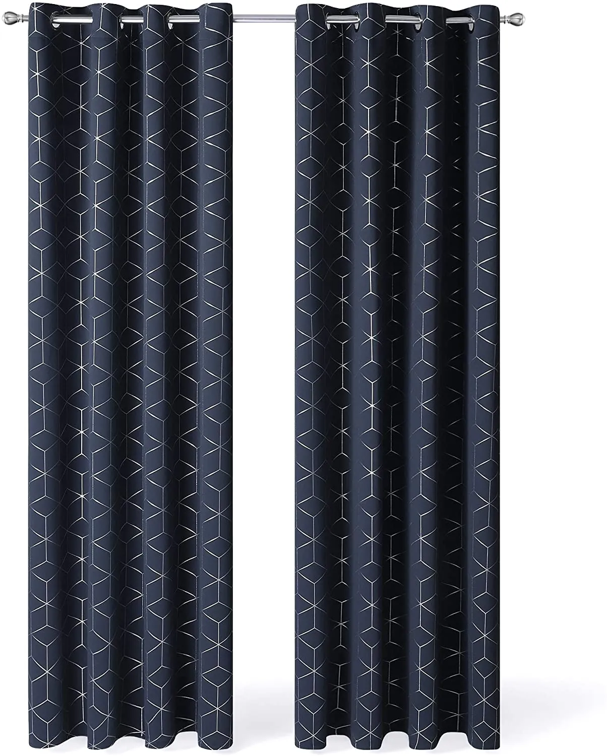 New Deconovo Silver Diamond Foil Print Grommet Window Panels Thermal Insulated Blackout Curtains! 42W x 84L Inch Navy Blue 2 Curtain Panels