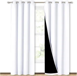 New NICETOWN 100% Blackout Window Curtains - Thermal Insulated Acoustic Insulation Drapes with Black Liner (52in x 84in, Pure White, 2 Pcs)