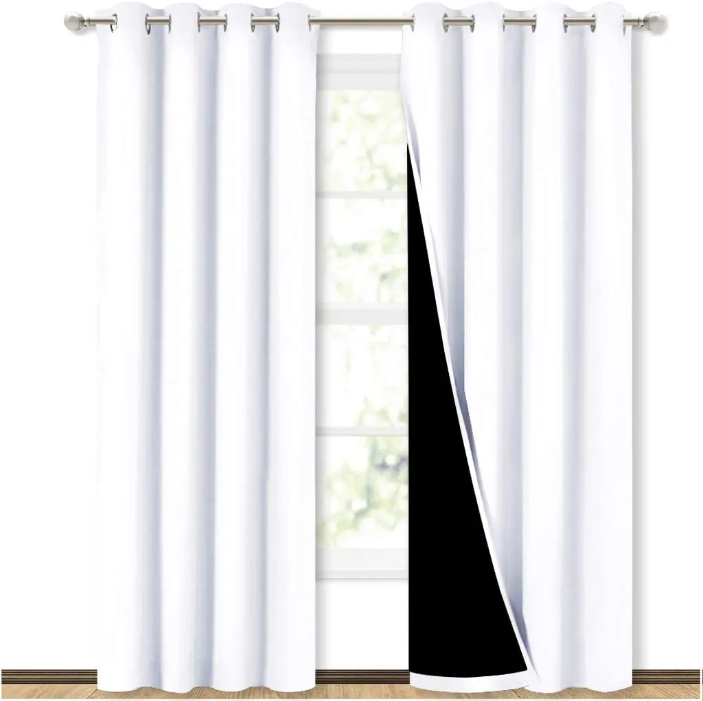 New NICETOWN 100% Blackout Window Curtains - Thermal Insulated Acoustic Insulation Drapes with Black Liner (52in x 84in, Pure White, 2 Pcs)