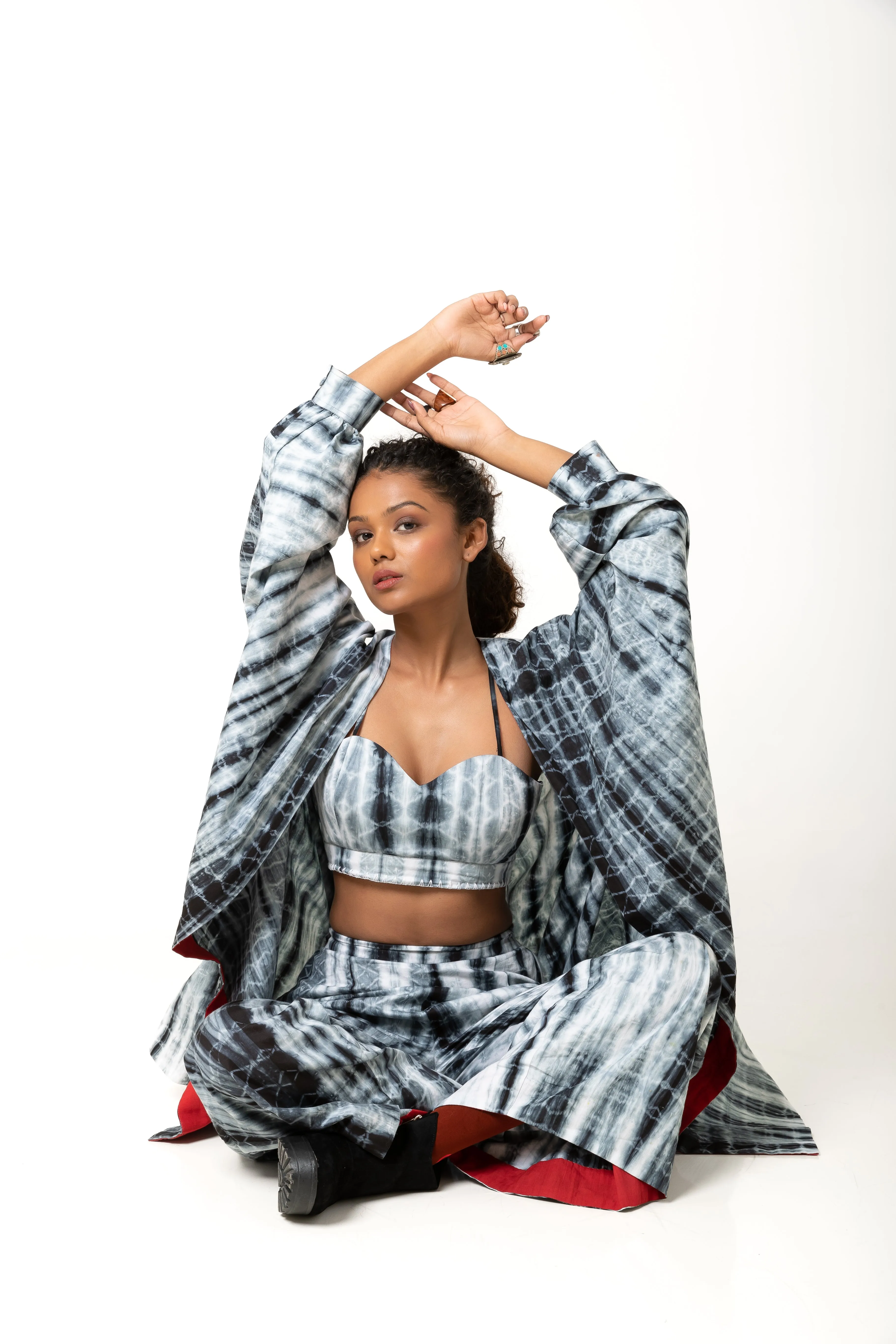 New Season Summer/Fall 2024-Pants Tie Dyed Mashru Silk Vansh Black White -Ka-Sha - Fashion Edit Aseem
